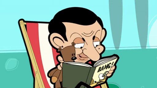 Mister Bean und sein Bär lesen einen Comic
