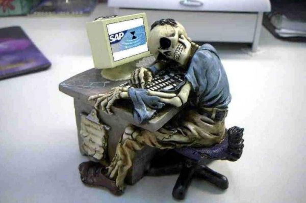 Skelett sitzt vor dem PC